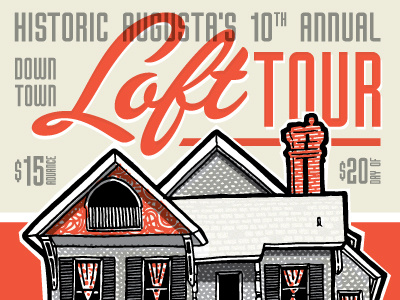 Downtown Loft Tour augusta flyer hand drawn house illustration poster script