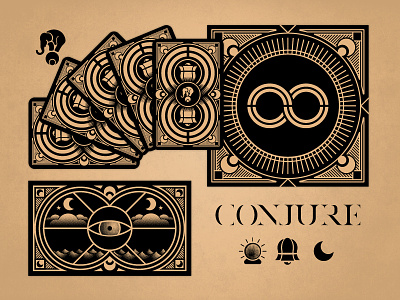 Conjure Collaterals cards design icons identity illustration magic moon symbols tarot