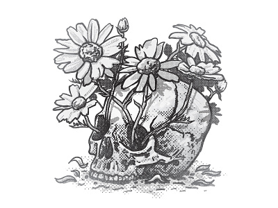 Pushin' up Daisies illustration october skull