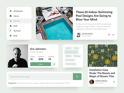 Interior and Architecture Article UI Assets architecture article blog card chip design figma icon interior layout material ui ux website xd