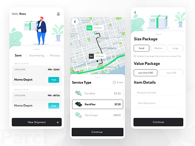 Parci App android app application bike car customer delivery design driver fast flutter food graphic design map order package taxi ui xd