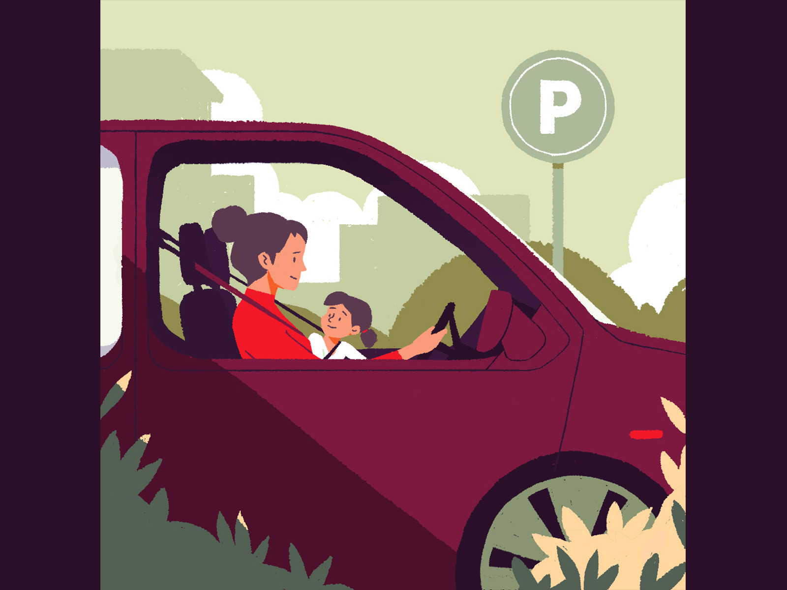 Parking! 🚙 2d character autumn charactedesign daughter driving family illustration kids mom mother parking parking app young adult