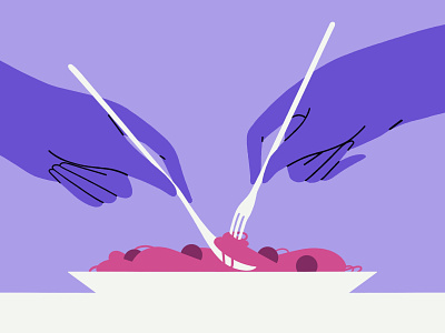 🍝!! adobe branding design flat design flat design food hand hands illustration illustrator meatballs pasta purple simplicity spaghetti vector art vector illustration