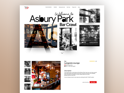 Asbury Park - "Bar Crawl" page app app design black and white business callendar clean design clear design flatdesign idea inspiration interaction interface landing landing page ui web web design webdesign website