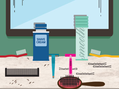 bathroom cohabitation bmedd bobby pin hairbrush illustration inkling shave toothbrush