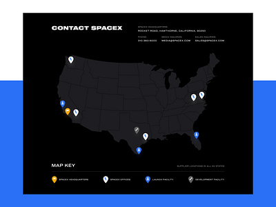 SpaceX Redesign (Contacts) clean concept contacts corporate dark design elon musk galaxy light map minimal modern redesign rocket space spacecraft spacex ui ux web design