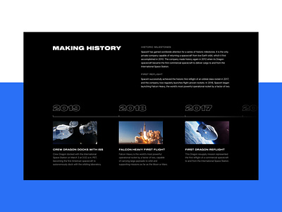 SpaceX Redesign (History) clean concept corporate dark design elon musk galaxy history minimal modern redesign rocket space spacecraft spaceship spacex ui ux web design website