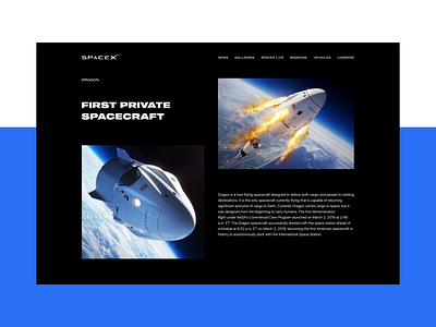 SpaceX Redesign (Dragon and Suit page) clean concept corporate dark dark ui design dragon elon musk galaxy minimal modern redesign space spacecraft spaceship spacex ui ux web design website