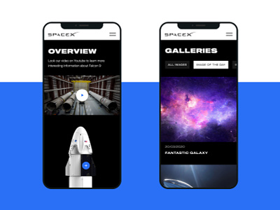 SpaceX Redesign (Falcon 9 and Galleries) adaptive app clean concept corporate dark galaxy minimal mobile modern redesign responsive rocket space spaceship spacex ui ux web design website