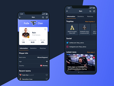 Esportsium App UX/UI (Player profile)