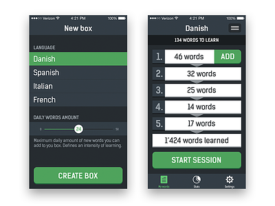 WordBox App app languages learning ui