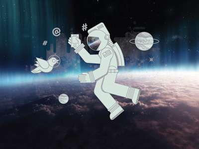 First Tweet from Space astronaut cosmic galaxy illustration planet social space tweet universe