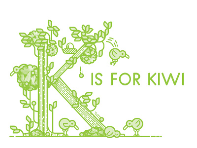 Letter Series | K is for kiwi bird character egg illustration kiwi leaf letter nature tree vector wood