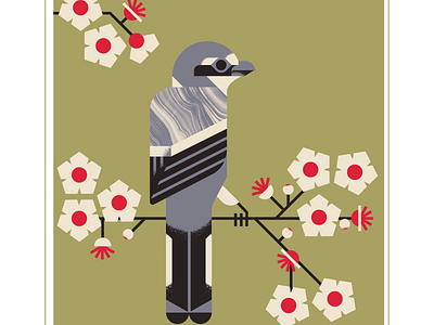 Iberian Grey Shrike audubon bird cherry design illustration shrike texture tree vector