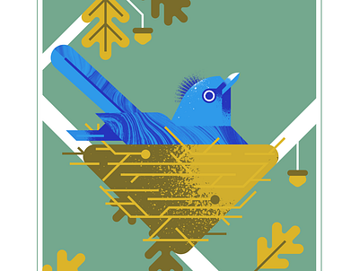 black-naped monarch acron bird blue design geometric illustration oak texture vector