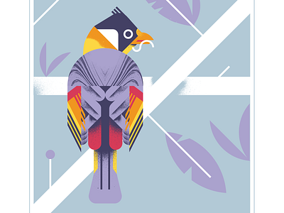 Silver Eared Mesia animal bird character design fly geometric illustration leaf nature orange pink plant texture vector