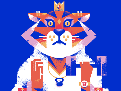 Tiger Concept for Fitness brand. blue cat character design ears fitness geometric god lift robe stripes strong texture tiger vector weight