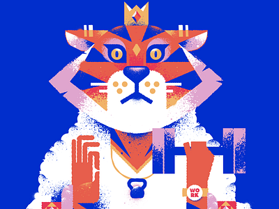 Tiger Concept for Fitness brand. blue cat character design ears fitness geometric god lift robe stripes strong texture tiger vector weight