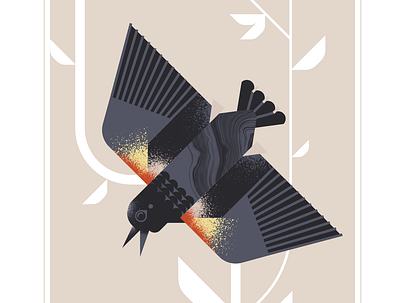 Red Winged Blackbird animal bird black blackbird character design flight geometric grain illustration texture vector
