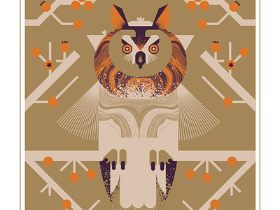 Long Eared Owl berry bird character design fly geometric illustration nature owl texture vector