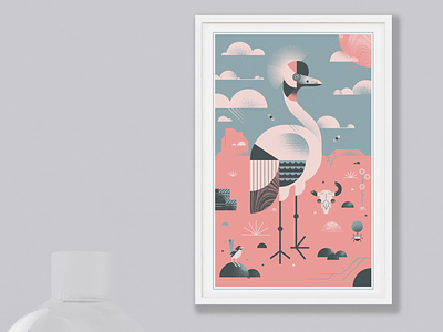 Grey Crowned Crane animals bird design dessert geometric illustration landscape nature tall texture vector
