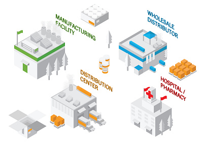 Unused Isometric assets for an infographic graphic hospital illustration isometric medical packaging pharmacy square trucks vector