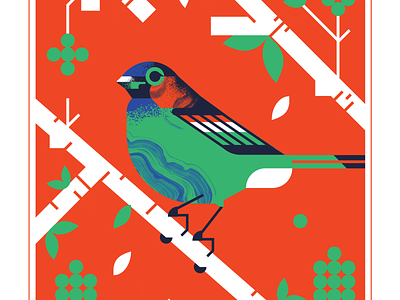 Red-Necked Tanager animal bird birds character design geometric illustration landscape tanager texture tree vector