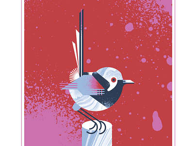 Red Winged Fairy Wren animal bird character design fairy flight geometric illustration landscape texture vector wren