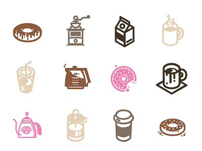 Dirty Coffee Shop Icons brown cafe coffee donut drink espresso icon icons minimal pink