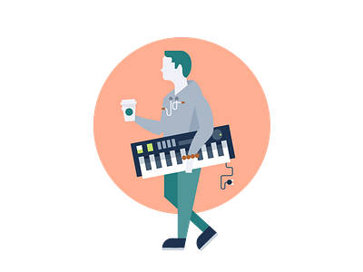 Character 008 character coffee figure geometric illustration keyboard music person vector