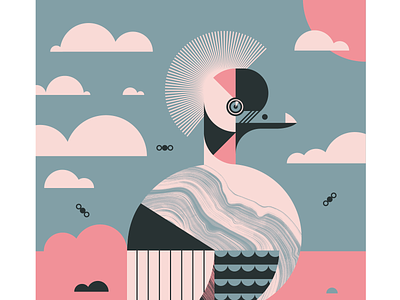 Crowned Crane animal beak bird crane eye feather flight fly geometric illustration landscape texture vector