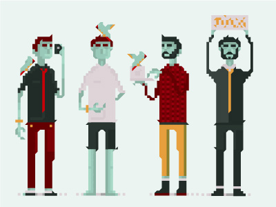 Quasi-Pixel Character 8bit beard bird black blue business character figure ginger hipster illustration iphone mac parrot person pixel red skinny tall videogame yellow