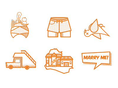 Arrested Development Icons arrested development bluth dead pigeon halftone icon icons illustration netflix nevernude orange staircar vector