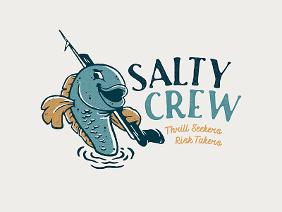 Salty Crew branding character design fish design fish logo fishing fishing logo fishing t shirt fishing t shirt design mascot ocean salty crew spear fishing spearfishing