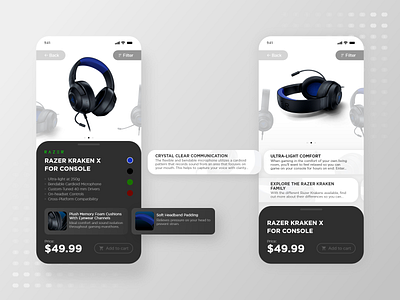 Razer Kraken X - Mobile App app app design clean concept creation dashboard design games inspiration interaction interface ios material minimalism mobile typography ui ux vector website