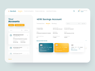 Bank Account - details bank banking credit desktop finance fintech manage money ui ux wallet