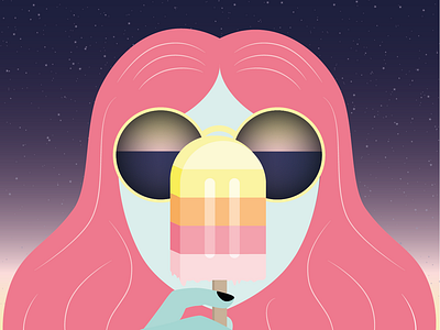 Infinite Summer - Ice cream girl illustration illustrator pink sky space summer sun vector