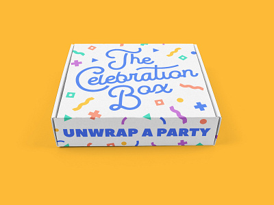 The Celebration Box 2000s 80s 90s box branding confetti logo memphis packaging primary product retro script
