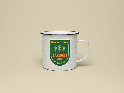Lakefest Mug badge camp enamel lettering mug outdoors retro rustic texture trees vintage
