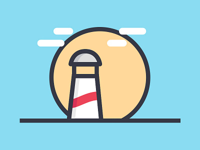 Lighthouse clouds flat icon lighthouse line ocean sea