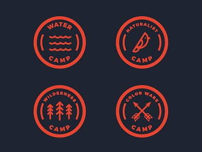 Nature Camp Badges arrow badge bird camp nature outdoors thick lines trees water