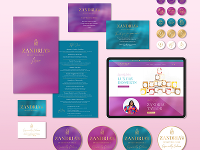 Zandria's Dessert Boutique branding business cards confectionery dessert desserts labels logo luxury luxury branding luxury packaging packaging social media stickers website wordpress