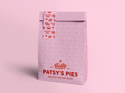 Patsy's Pies - Pie store Shop Branding - Brand Design- bag #3 3d art artwork bag bag design baker bakery baking branding design digital art digital illustration graphic design icon illustration logo mockups pie take away vector