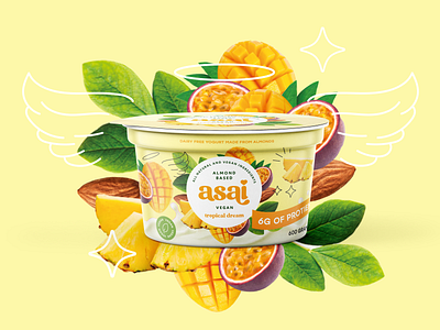 Asai Vegan Yogurt branding packaging fruit illustrations #3