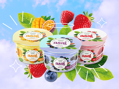 Asai Vegan Yogurt branding packaging fruit illustrations #4