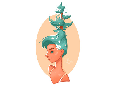 Forest girl art character drawing dtiys forest illustration litnie nature procreate иллюстрация