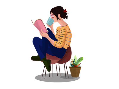 girl reading design illustration ui vector