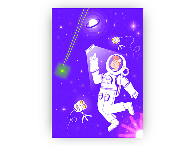 Space colors cosmonaut cosmos design dribbble flat illustration person phone planet space star technology vector