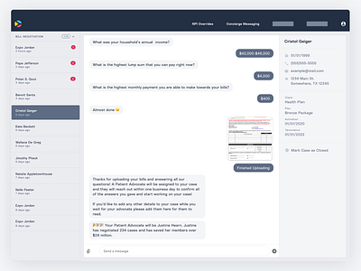 Internal facing chat interface for bill negotiation