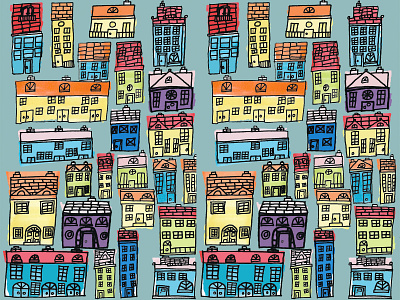 Multi Colour House bold bright colourful home houses illustration line drawing london pattern simple